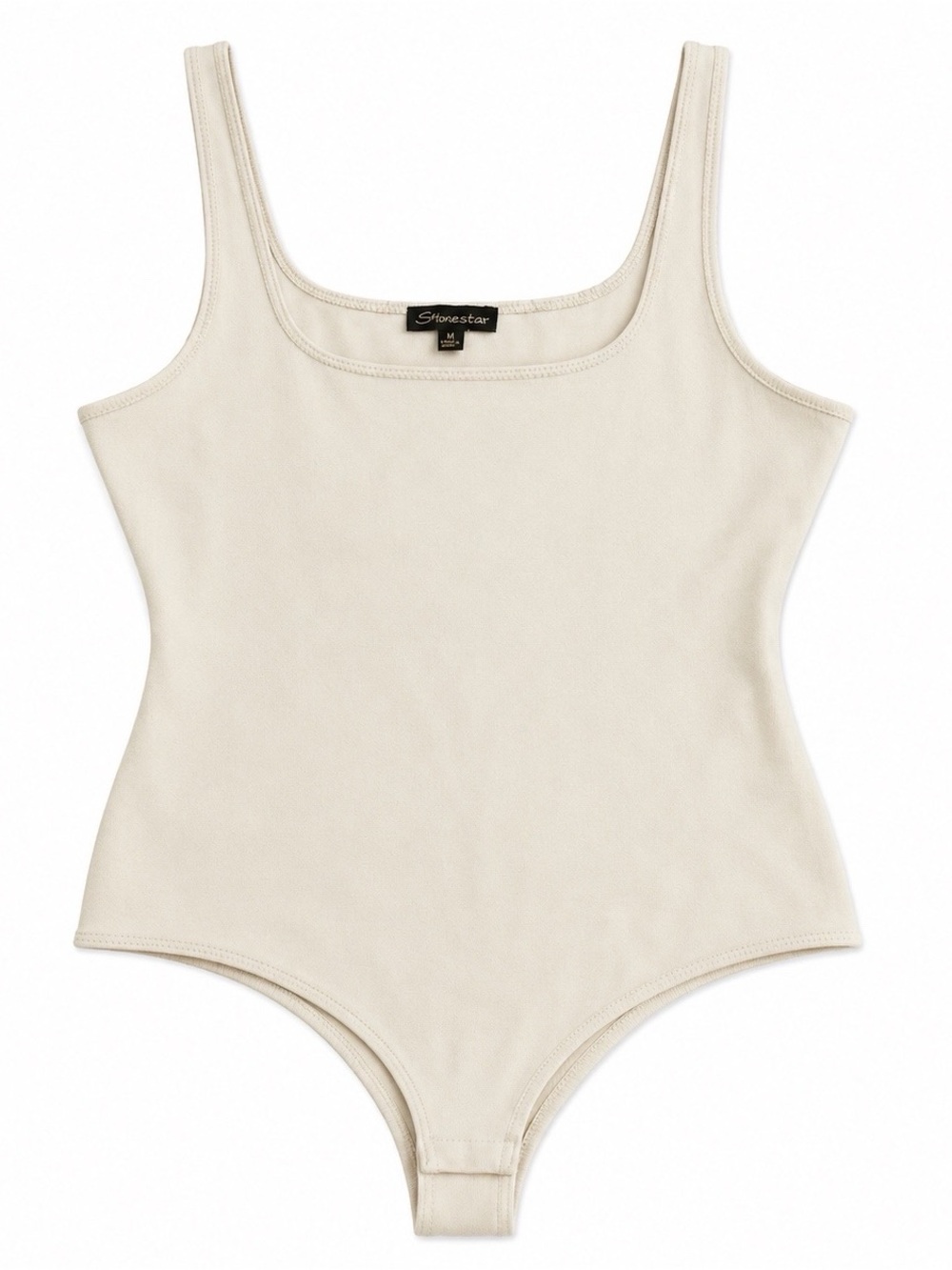 Shinestar Cream Ribbed Scoop Neck Bodysuit
